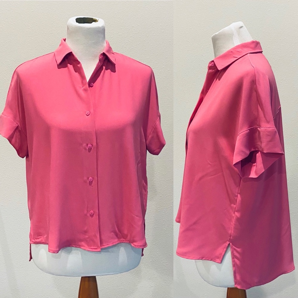 Rachel Zoe oversized pink high-low top XS